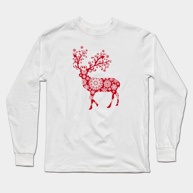 Reindeer Silhouette Long Sleeve T-Shirt by Honu Art Studio